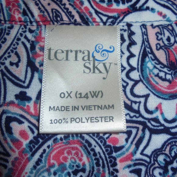 Blouse button-down 14W shirt Paisley Print Crepe relaxed top long sleeve - Picture 9 of 9